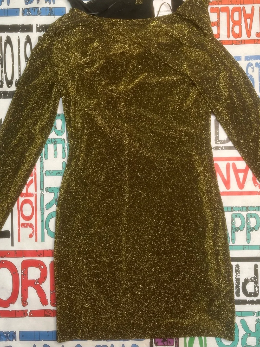 Sz Xs Michael Kros Glitter Long-Sleeve Sheath Dress in Gold